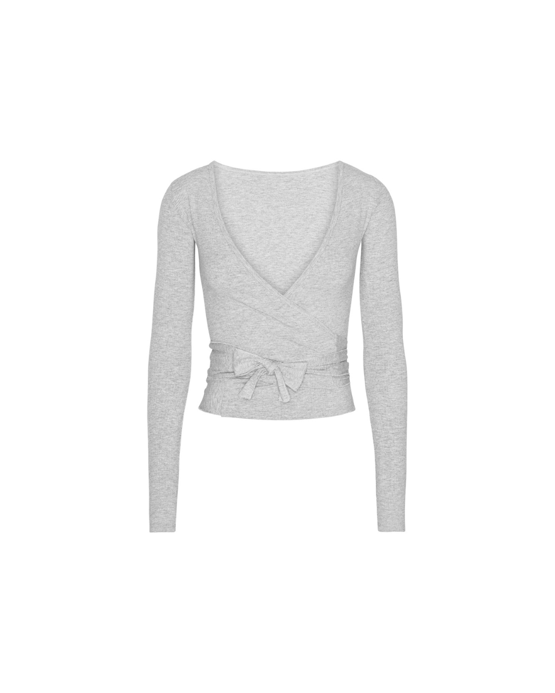 Rib Ballet Wrap Blouse - Grey Melange