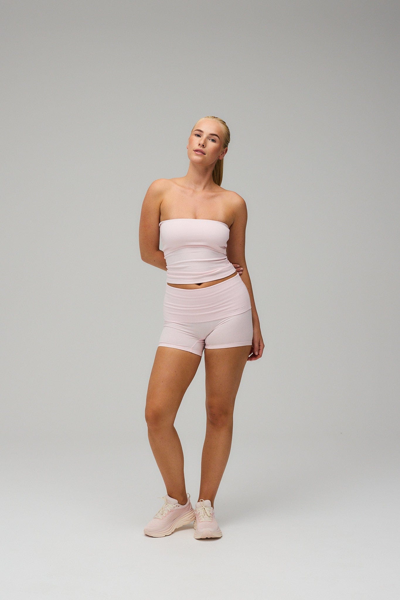 Rib Fold Over Shorts - Soft Pink