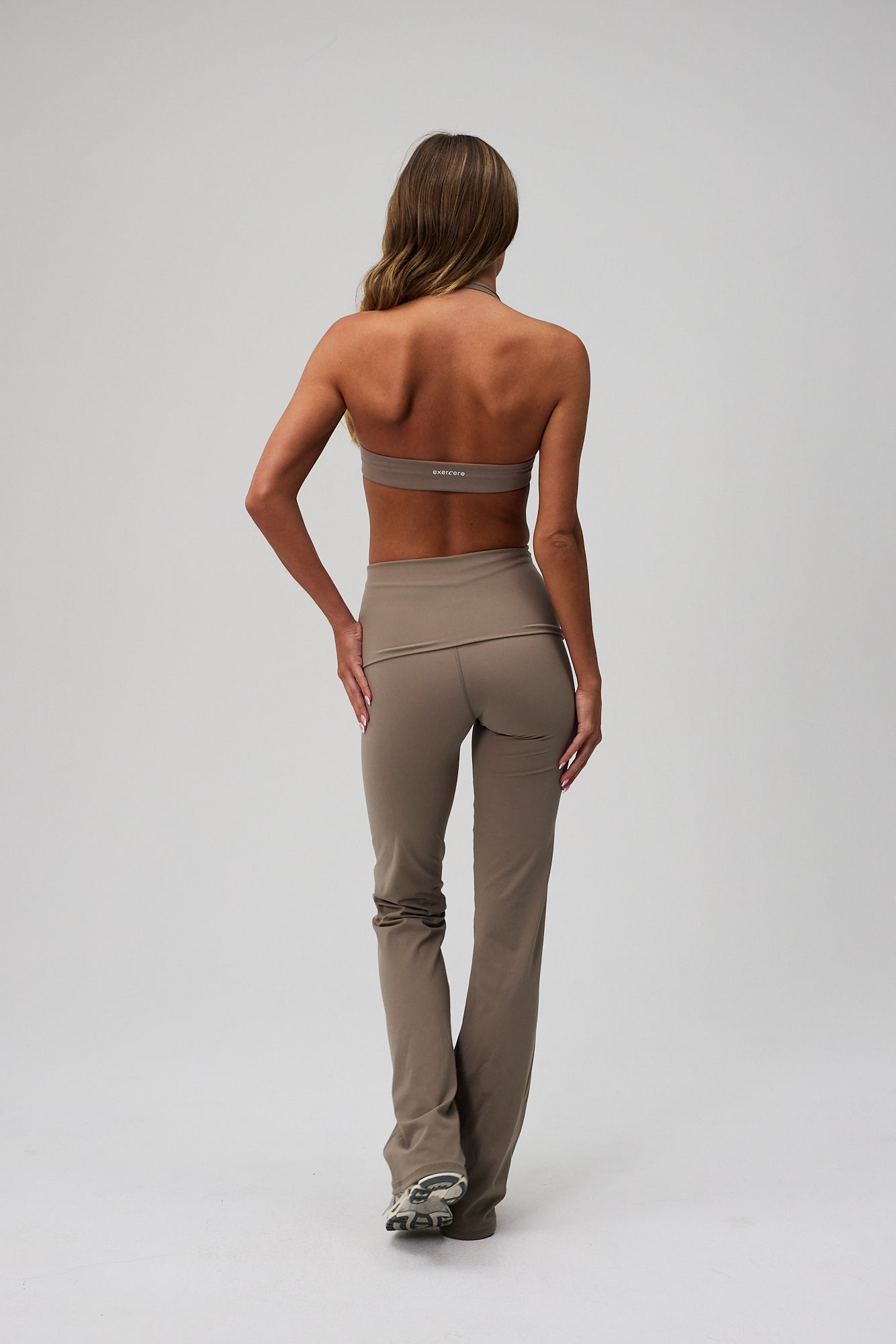 Neaty Fold Over Flare Pants - Sand Beige