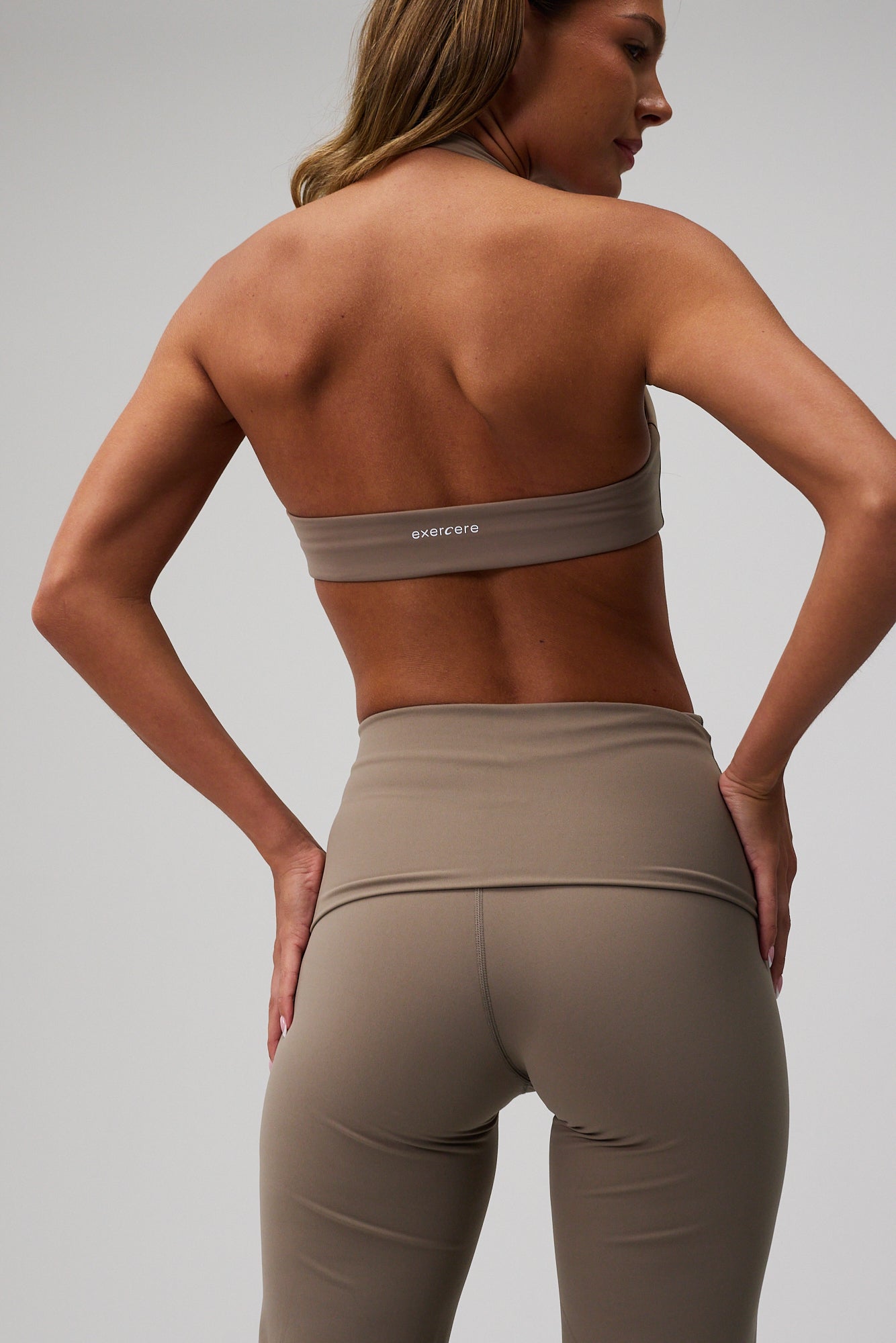 Neaty Fold Over Flare Pants - Sand Beige