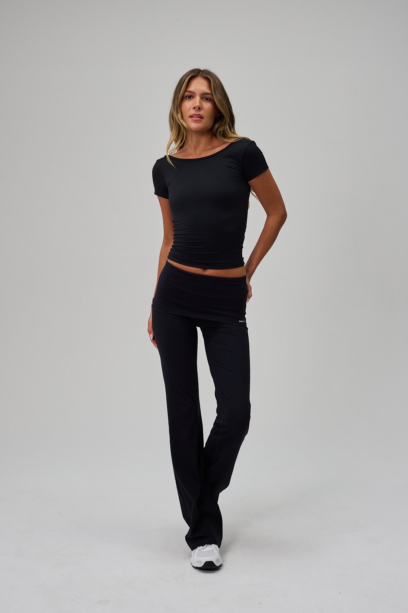 Neaty Fold Over Flare Pants - Black