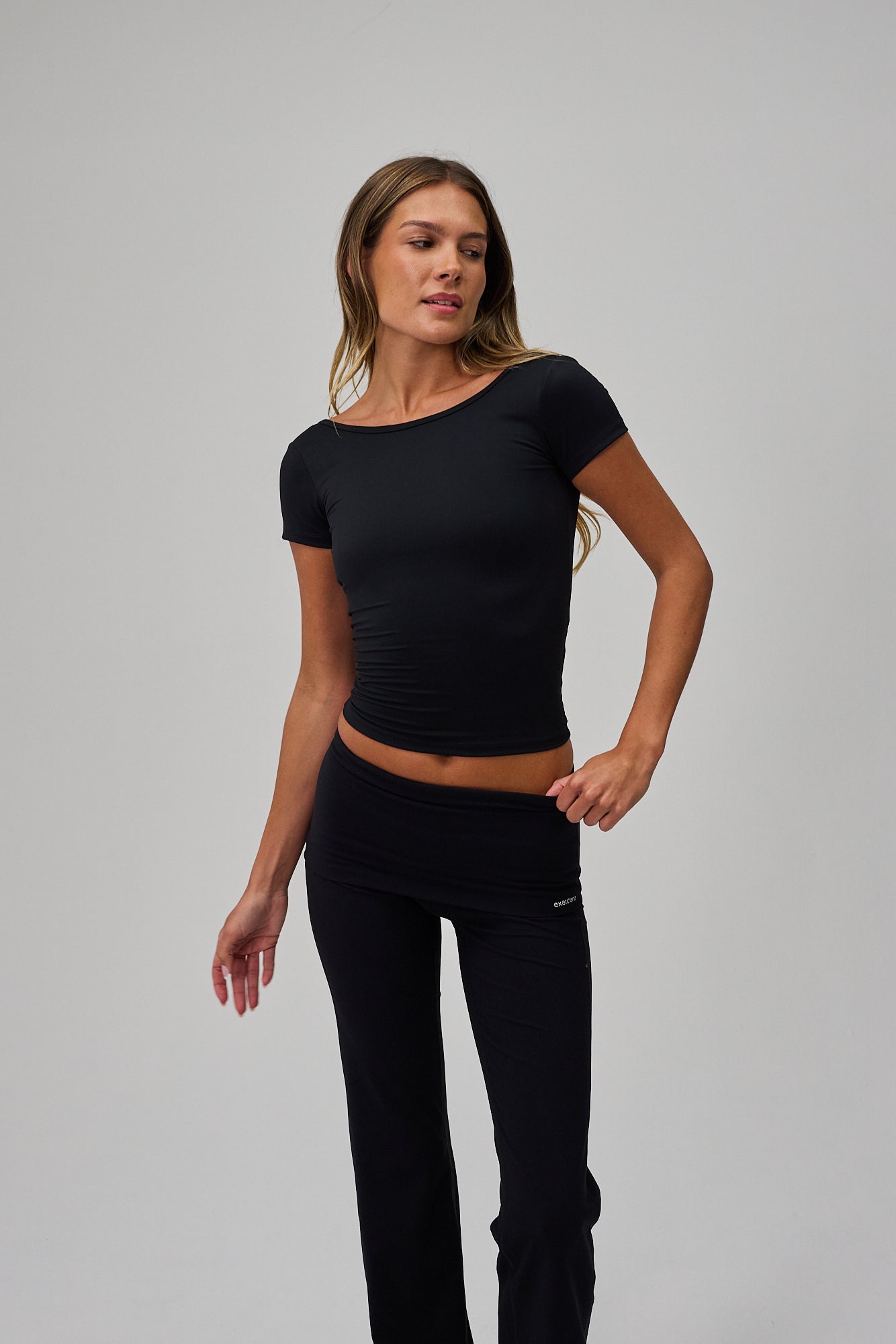 Neaty Fold Over Flare Pants - Black