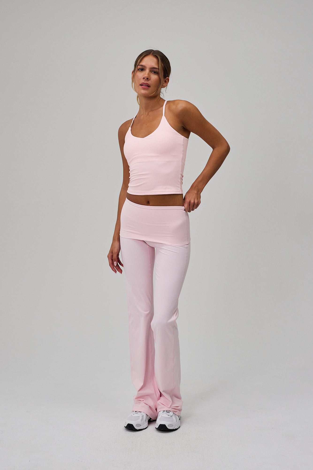 Neaty Fold Over Flare Pants - Soft Pink