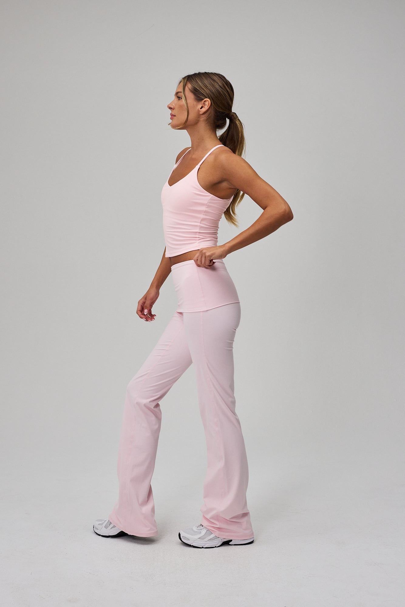 Neaty Fold Over Flare Pants - Soft Pink