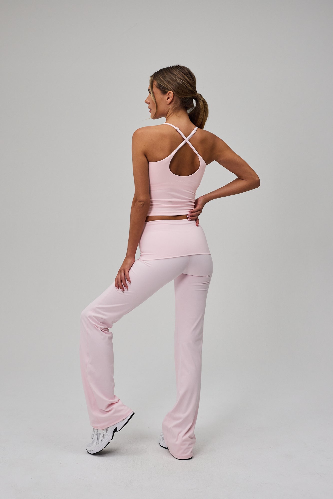 Neaty Fold Over Flare Pants - Soft Pink