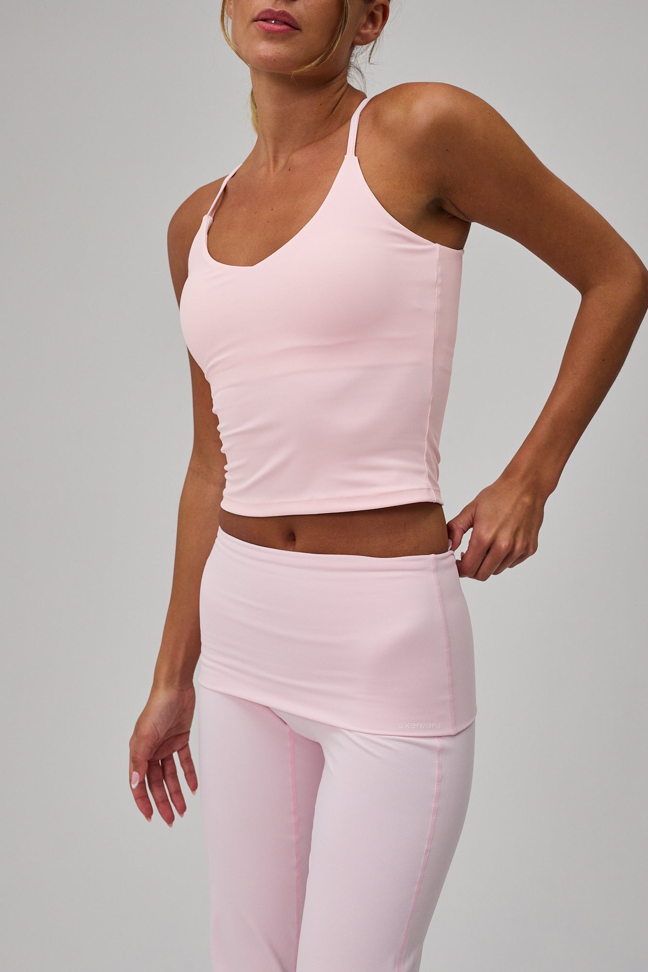 Neaty Fold Over Flare Pants - Soft Pink